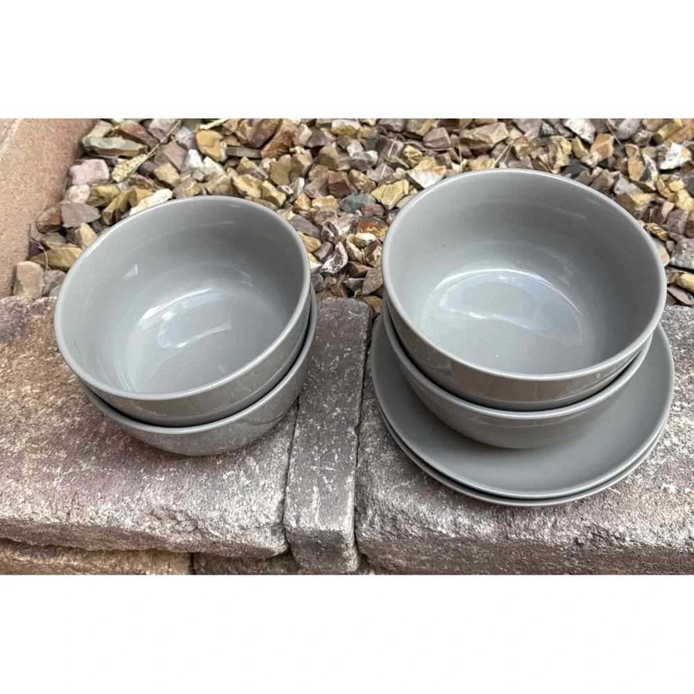 Project 62 Gray Glossy Stoneware 2 Salad Plates 4‎ Jumbo Cereal Soup Bowls